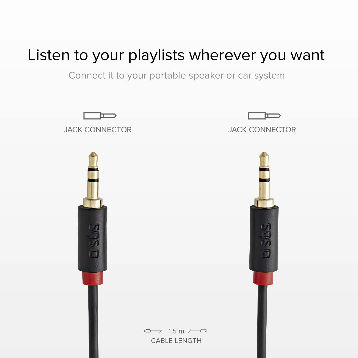 SBS Aux-Kabel 3,5mm Stereo 150cm vergoldet