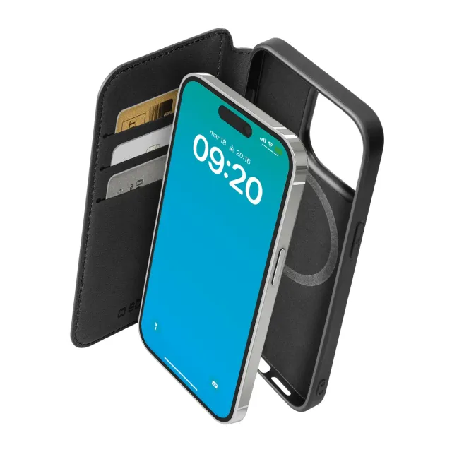 SBS Book Hülle iPhone 15 Pro schwarz MagSafe 3 Karten