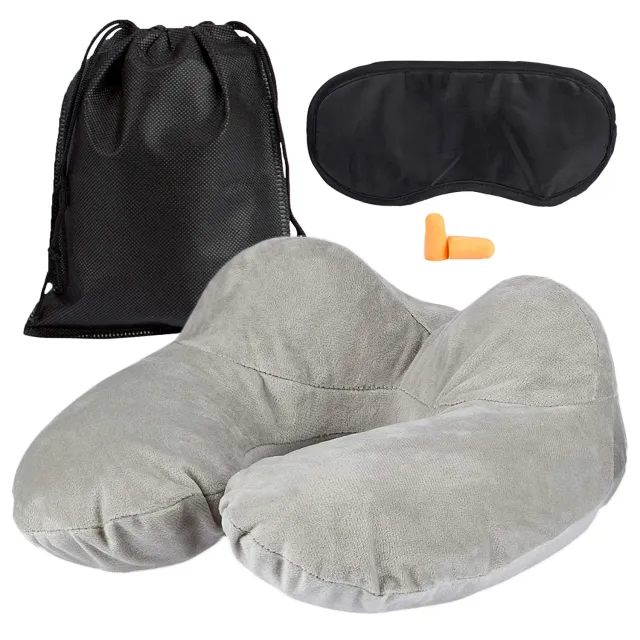 EAZY CASE Nackenkissen aufblasbar Grau mit Maske