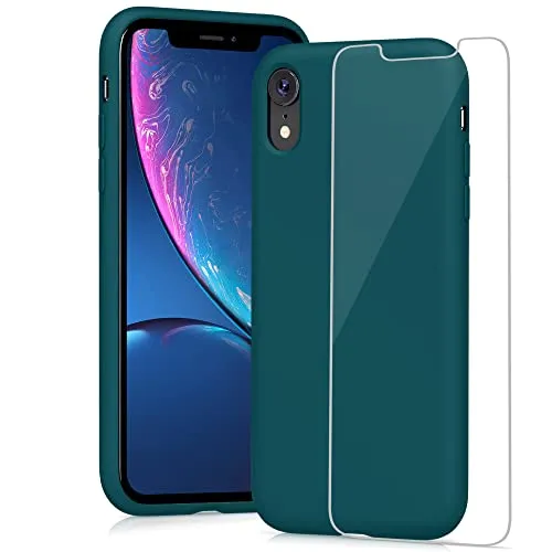 YATWIN iPhone XR Silikonhülle Dunkelgrün Folie stoßfest