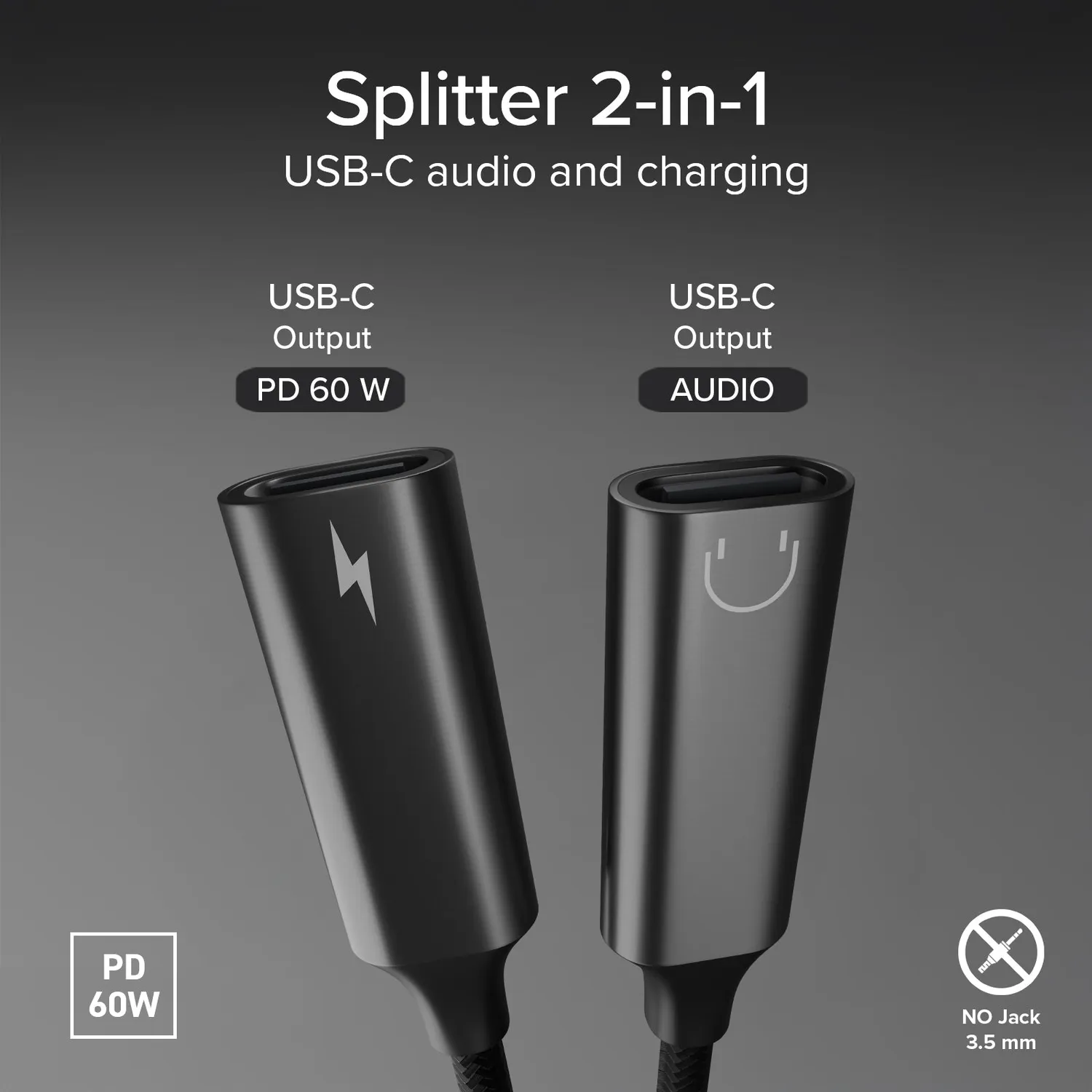 SBS USB-C Splitter Audio + 60W Laden 13 cm