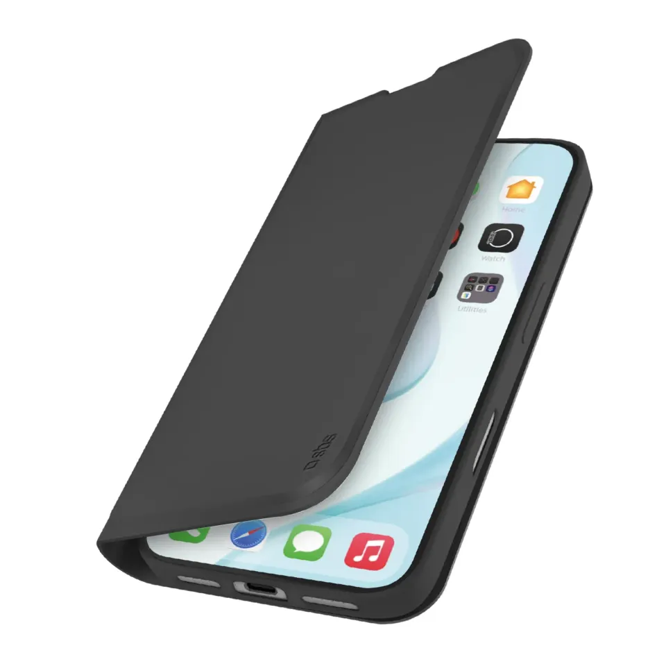 SBS Wallet Smooth iPhone 17 Bookcover Schwarz Stand