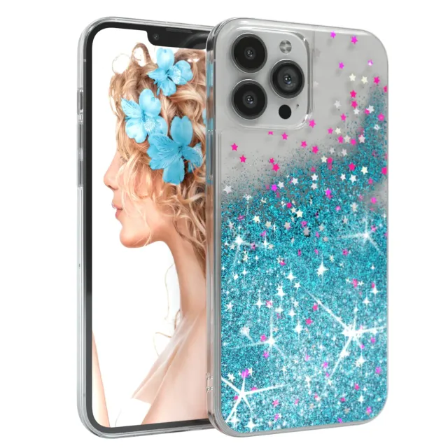 EAZY CASE iPhone 13 Pro Max Glitzerhülle Blau transparent