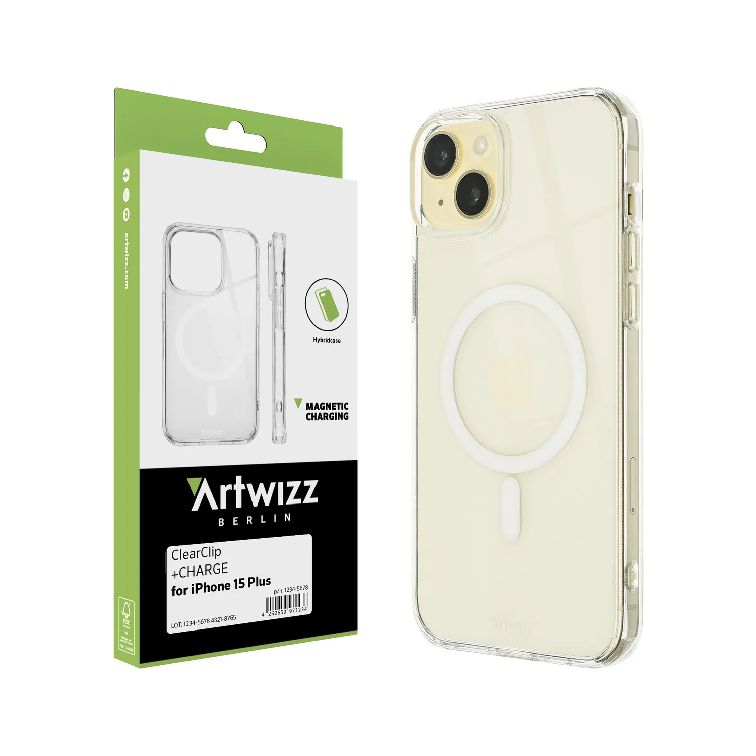 Artwizz ClearClip+Charge iPhone 15 Plus Hülle transparent MagSafe