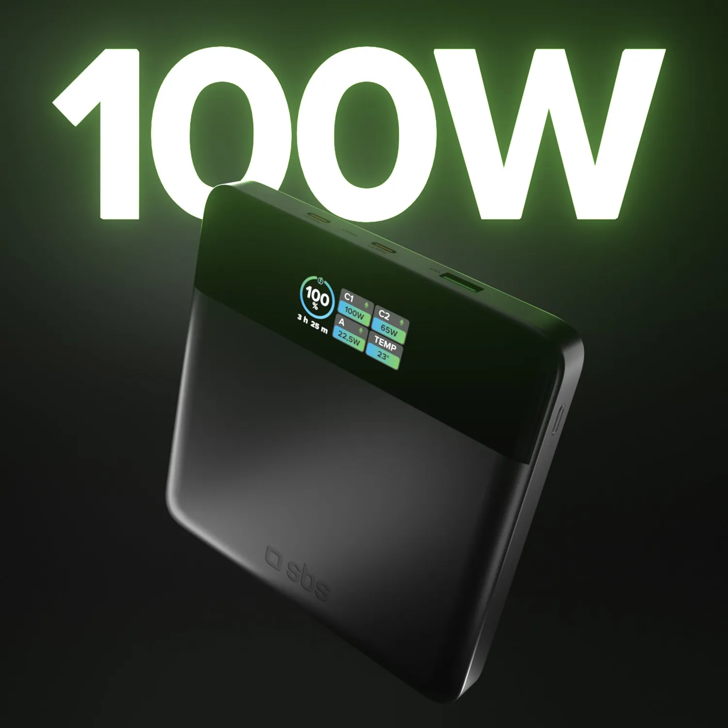 SBS 20000 mAh Powerbank 100W USB-C TFT-Display 3 Ports