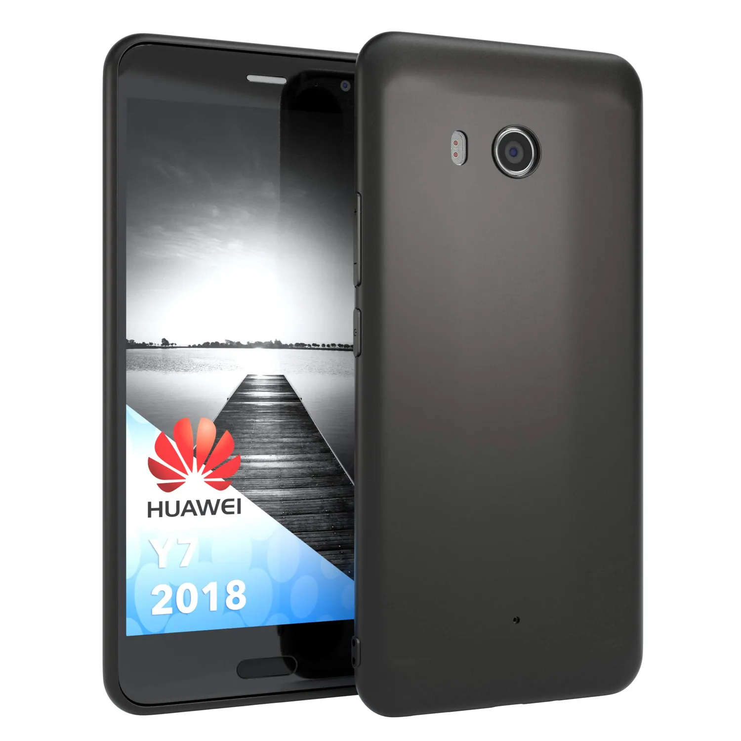EAZY CASE Huawei Y7 Klapphülle Book Schwarz Kartenfach Leder