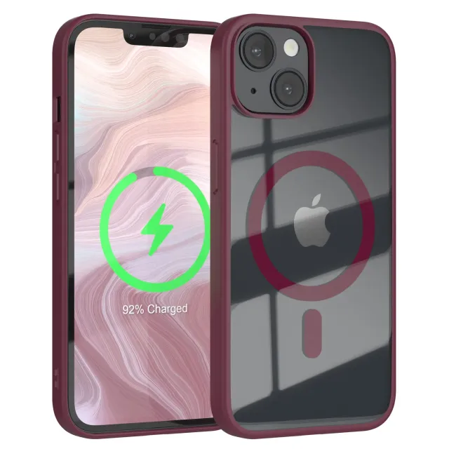 EAZY CASE Crystal iPhone 14 Silikonhülle Transparent Beere MagSafe