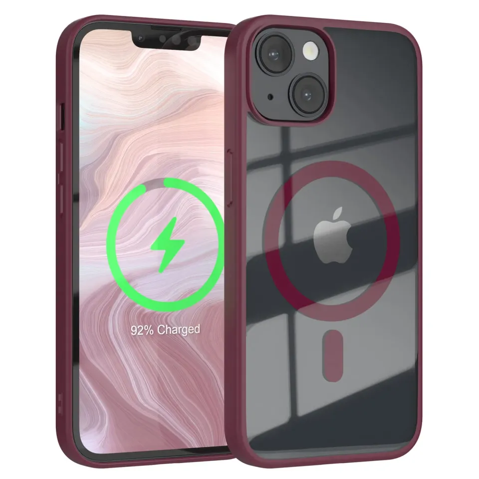 EAZY CASE Crystal iPhone 14 Silikonhülle Transparent Beere MagSafe