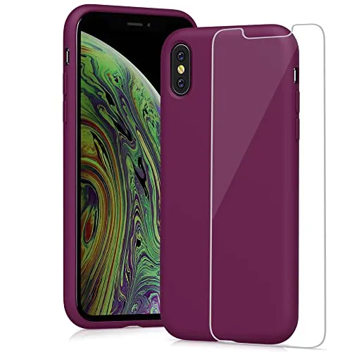 YATWIN iPhone X/XS Hülle Silikon weinrot + Folie