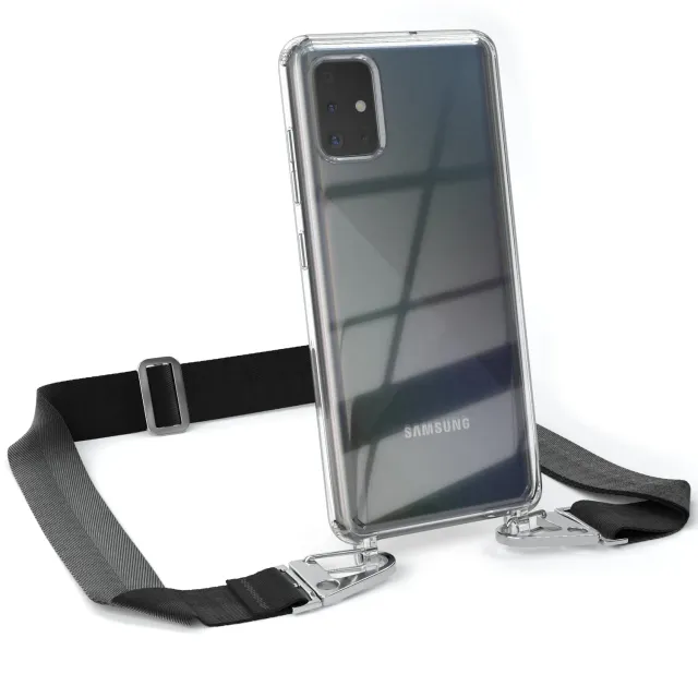 EAZY CASE Galaxy A51 Handykette Transparent Schwarz mit Band
