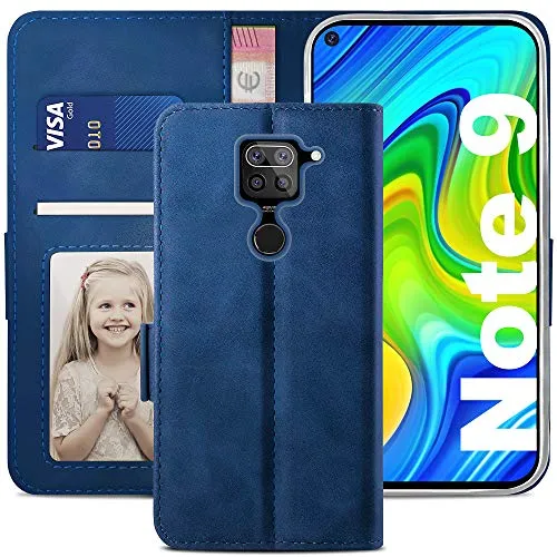 YATWIN Xiaomi Redmi Note 9 Klapphülle Leder Blau RFID