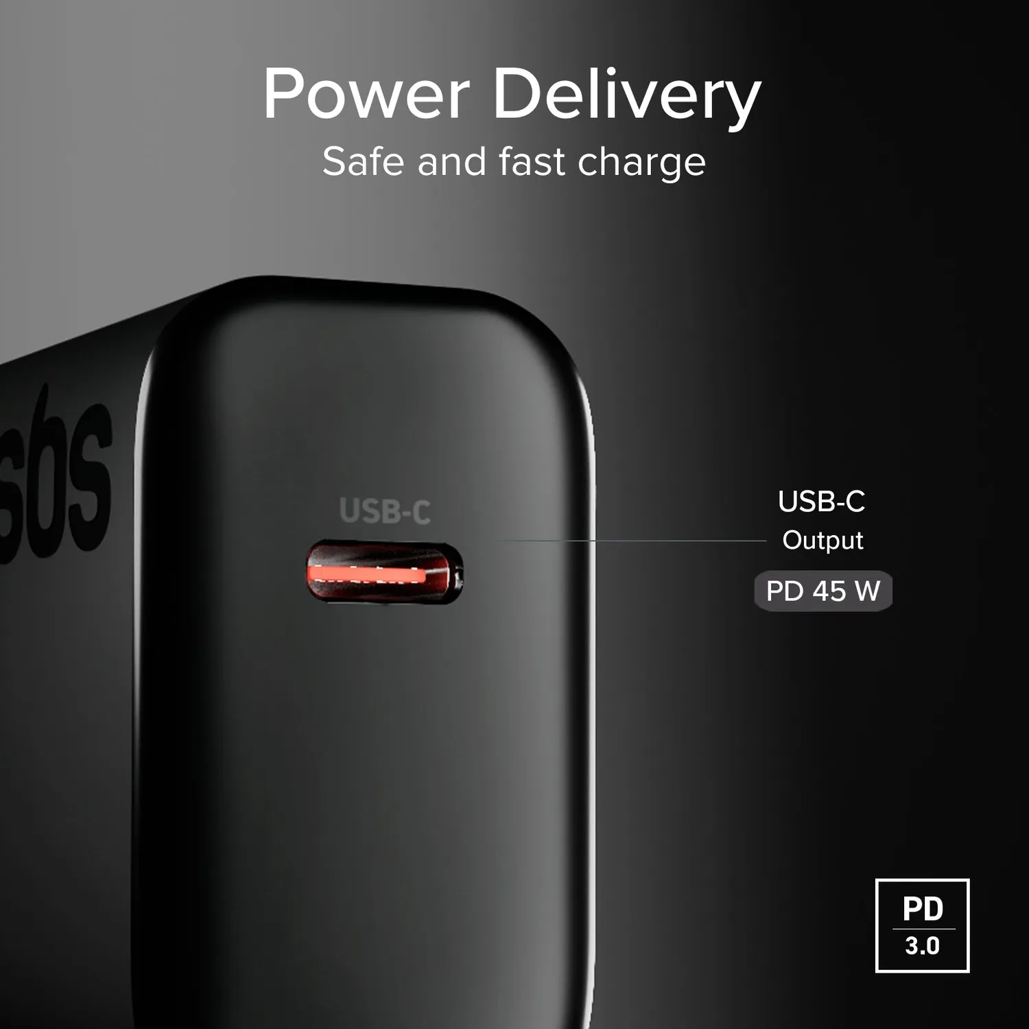SBS 45W PD Ladegerät mit USB-C Kabel 2m GaN