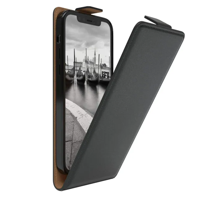 EAZY CASE iPhone 12/12 Pro Flip-Cover Schwarz Kunstleder