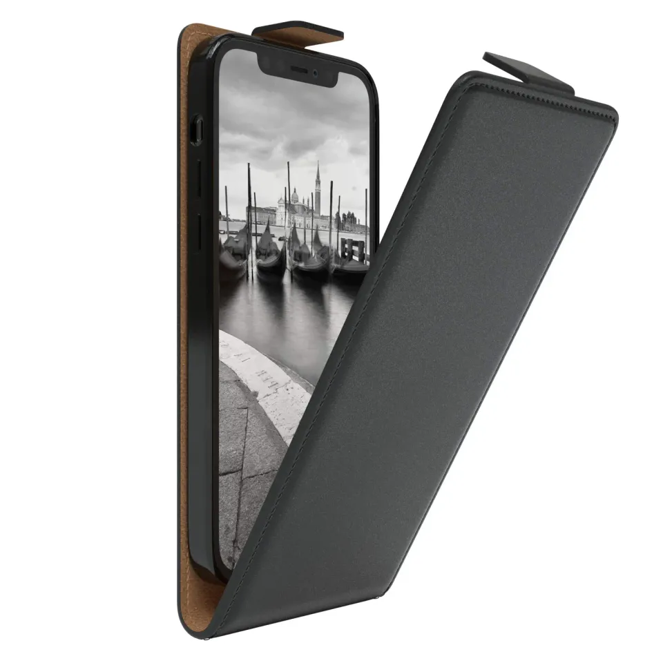 EAZY CASE iPhone 12/12 Pro Flip-Cover Schwarz Kunstleder