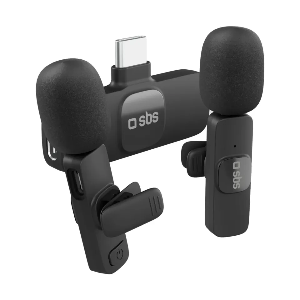 SBS Funkmikrofon Set USB-C 2er mit Clip Ansteckmikro