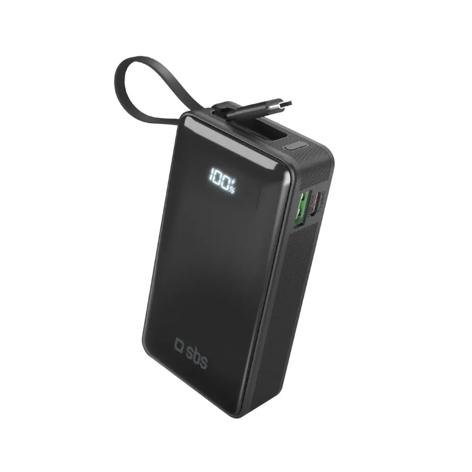 SBS 10000 mAh Powerbank Schwarz mit USB-C Kabel