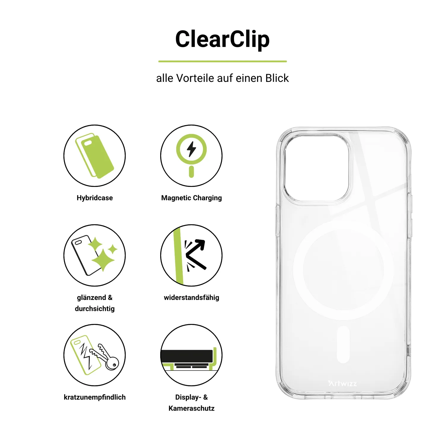 Artwizz ClearClip Charge iPhone 15 Pro Max Hülle MagSafe