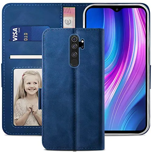 YATWIN Redmi Note 8 Pro Klapphülle Blau Leder Kartenfach