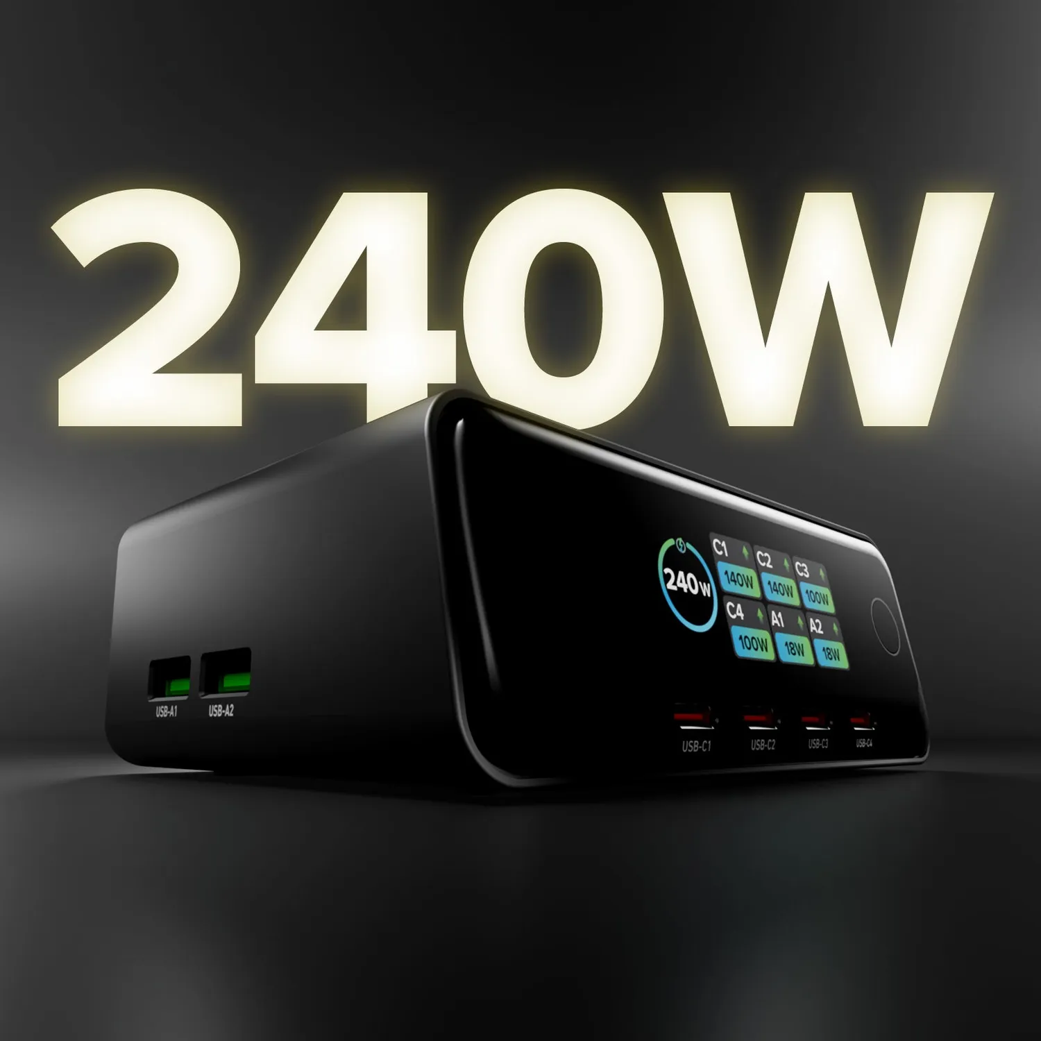SBS Ladestation 240W GaN 6-Port TFT-Display PD3.1