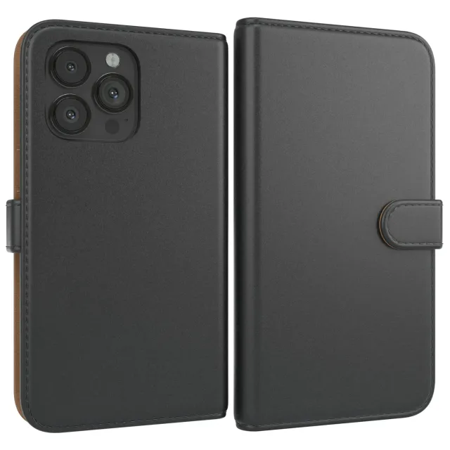 EAZY CASE iPhone 13 Pro Klapphülle Book Schwarz Leder