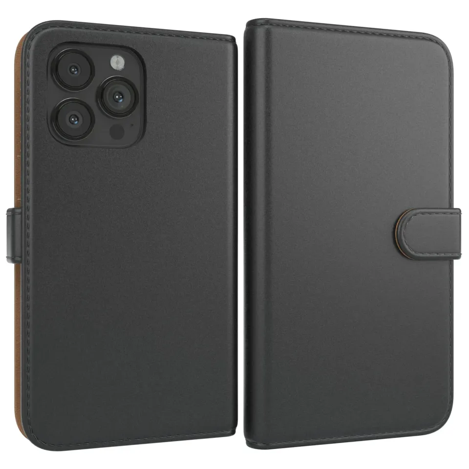 EAZY CASE iPhone 13 Pro Klapphülle Book Schwarz Leder