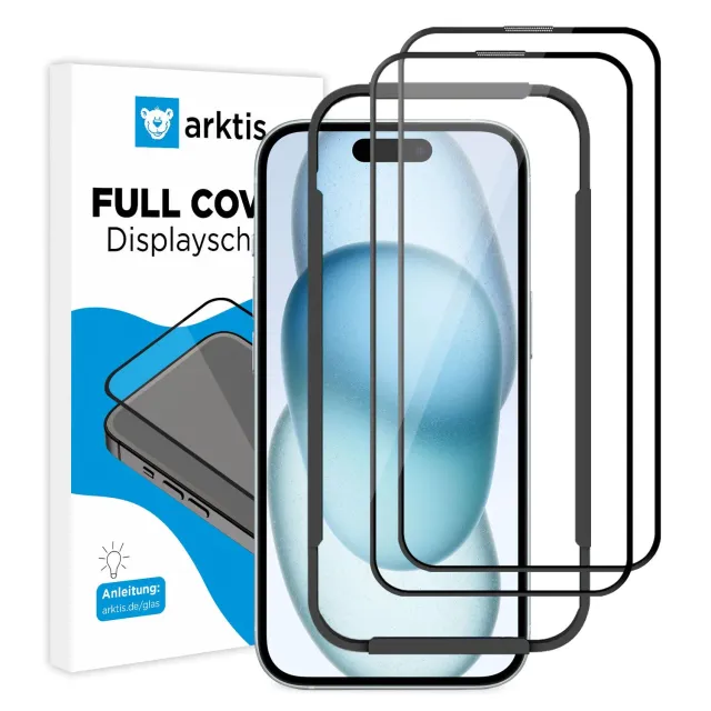 arktis iPhone 15 Full Cover Panzerglas 2er Set 9H