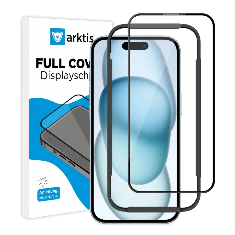 arktis FULL COVER Panzerglas iPhone 15 Plus 9H hüllenfreundlich