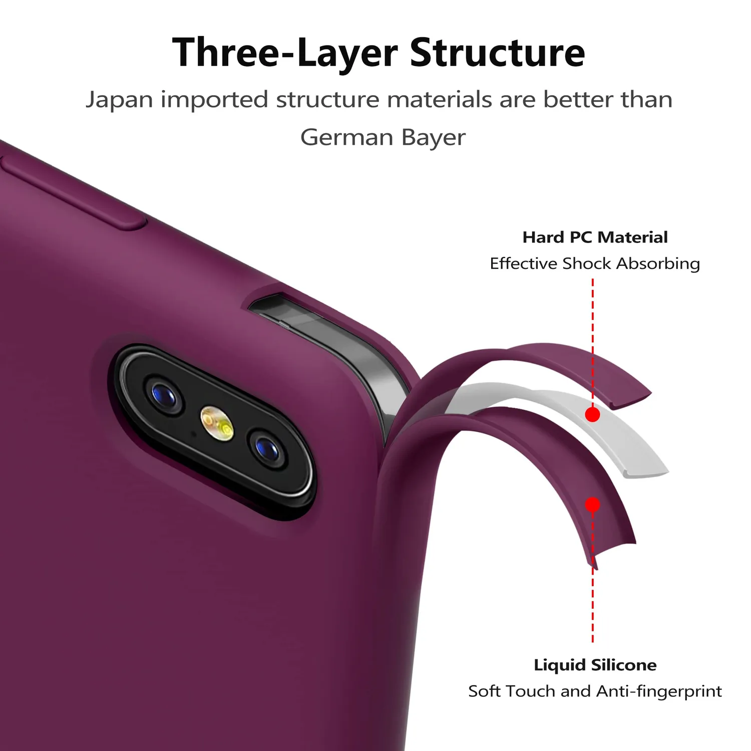 YATWIN iPhone X/XS Hülle Silikon weinrot + Folie