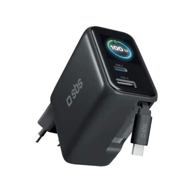 SBS Pulse Power 100W Ladegerät USB-C mit Kabel Display