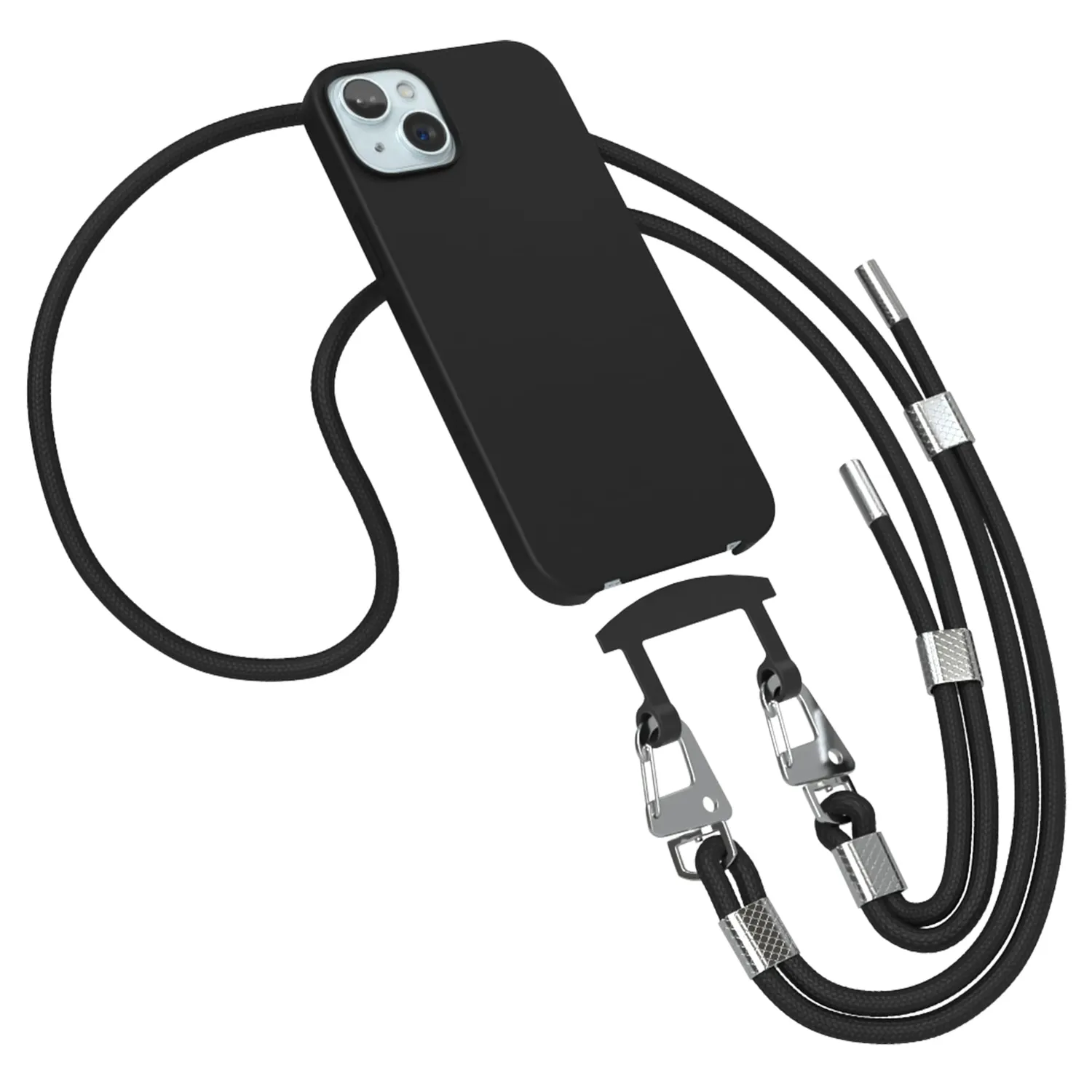 EAZY CASE 2in1 Handykette Hülle iPhone 15 Grau Karabiner stoßfest