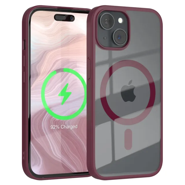 EAZY CASE Crystal iPhone 15 Handyhülle Transparent Beere MagSafe