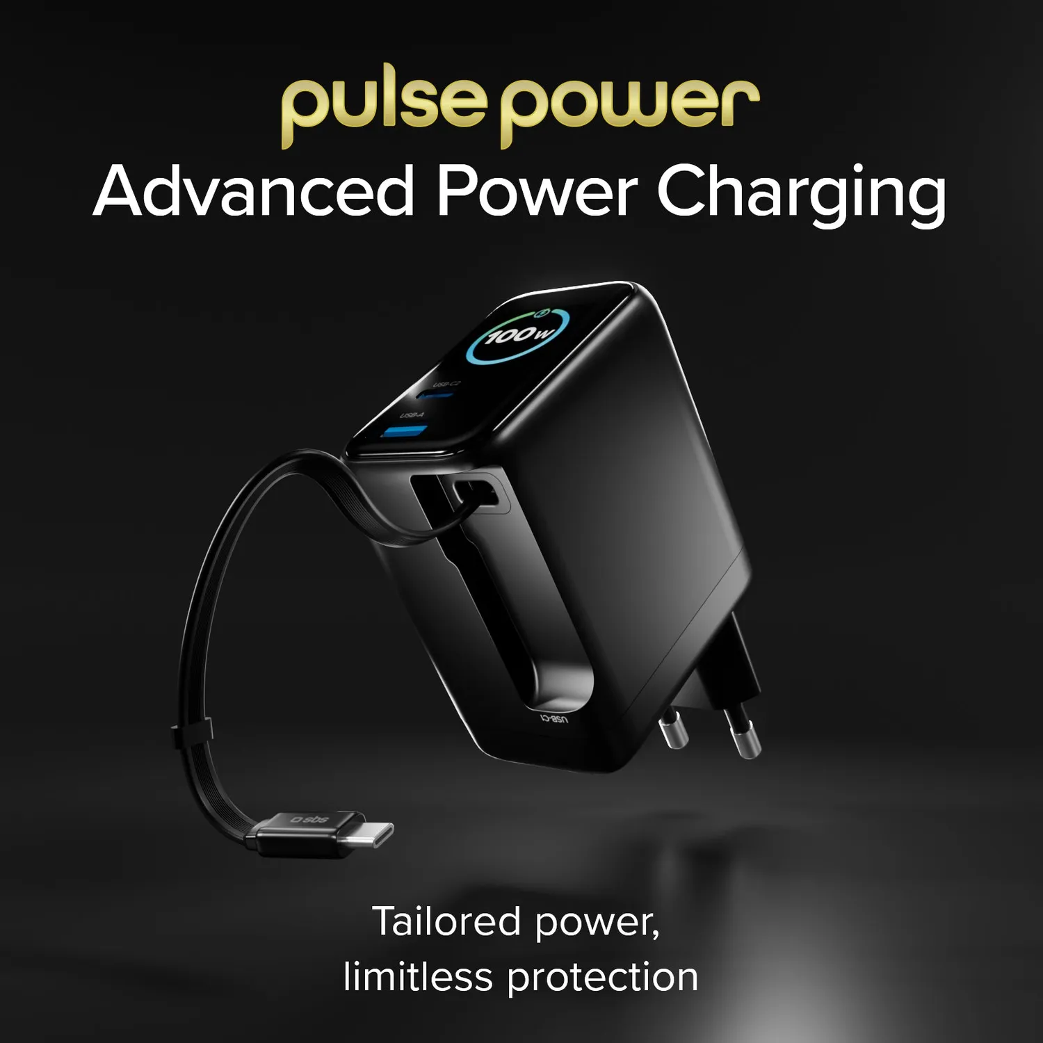 SBS Pulse Power 100W Ladegerät USB-C mit Kabel Display