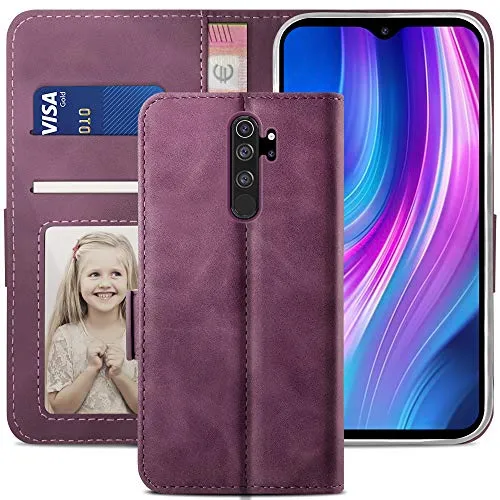 YATWIN Redmi Note 8 Pro Klapphülle Leder Weinrot RFID
