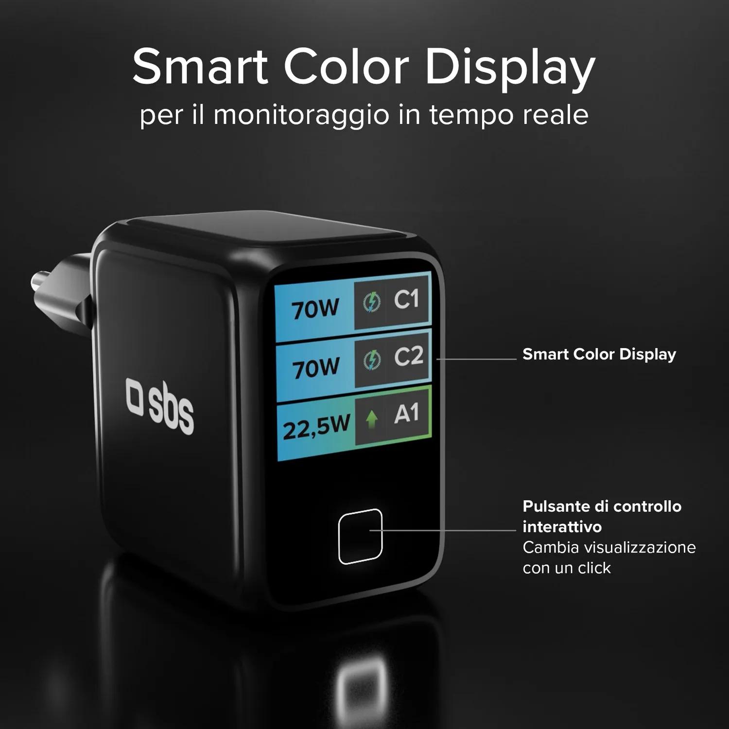 SBS Smart 70W USB-C Ladegerät mit TFT-Display