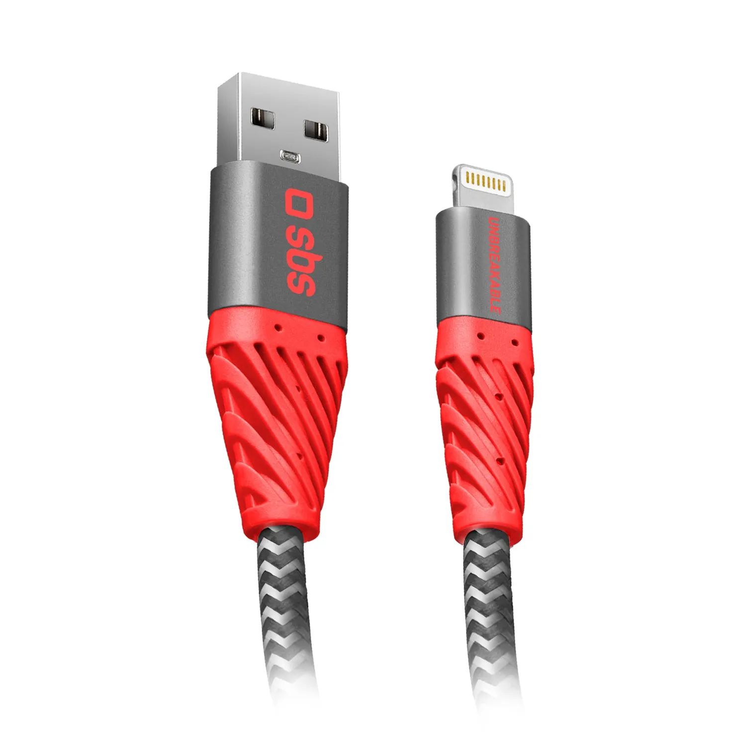 SBS Unbreakable Lightning Kabel 2m Grau-Schwarz