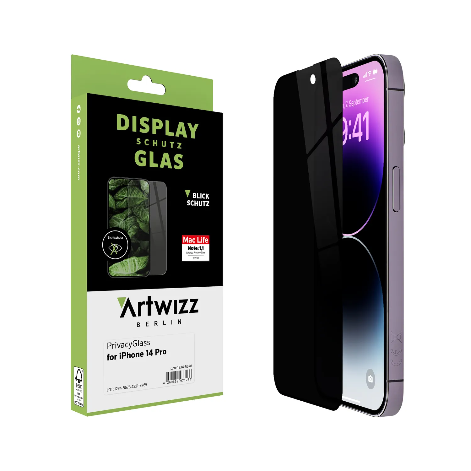 Artwizz PrivacyGlass iPhone 14 Pro Panzerglas mit Blickschutz