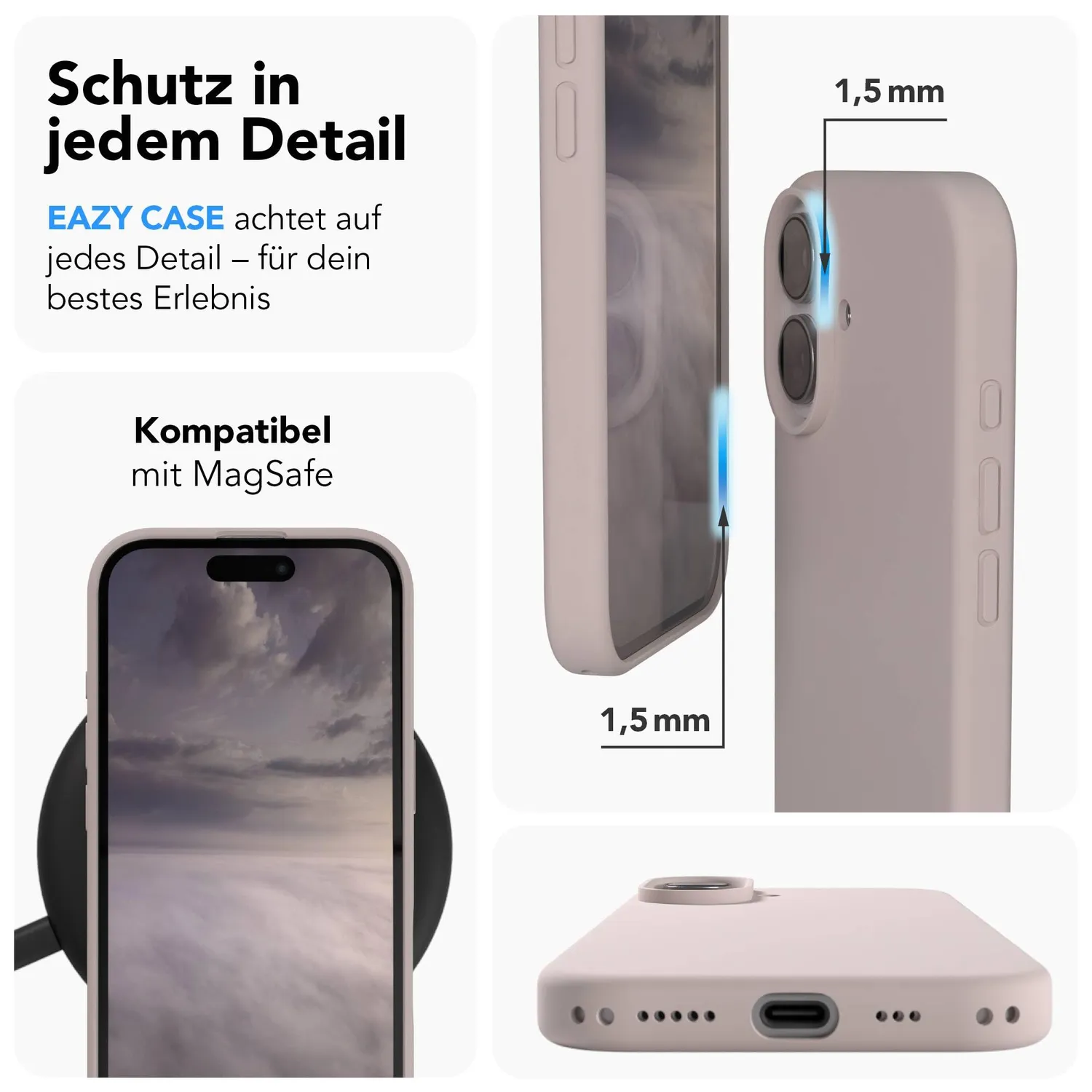 EAZY CASE iPhone 17 Silikonhülle Nude Rosa MagSafe mit Kameraschutz