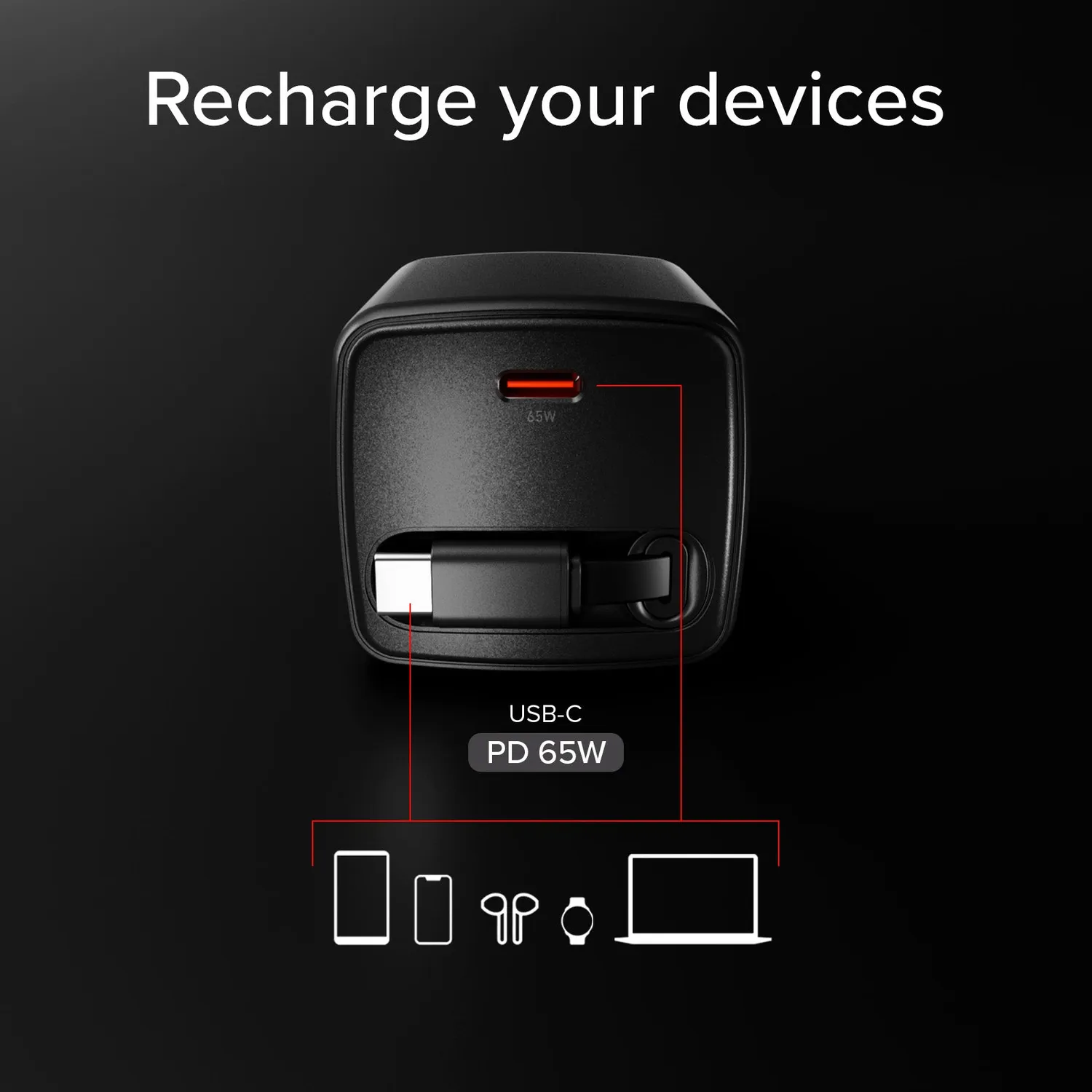 SBS 65W GaN USB-C Ladegerät mit Retractable-Kabel