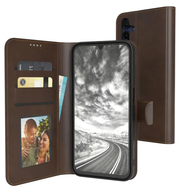 EAZY CASE Samsung Galaxy A15 Klapphülle braun Kunstleder