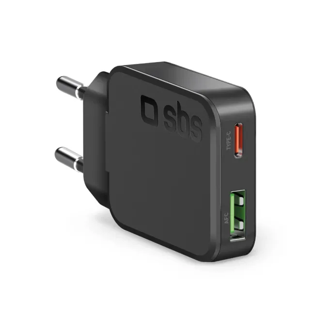 SBS Slim 30W Wandladegerät USB-C USB-A Schwarz