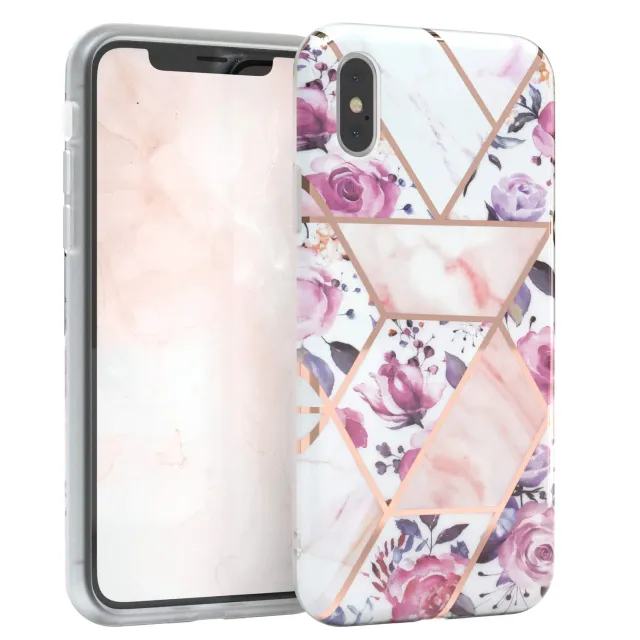 EAZY CASE iPhone X/XS Silikonhülle Blumen Rosé-Gold