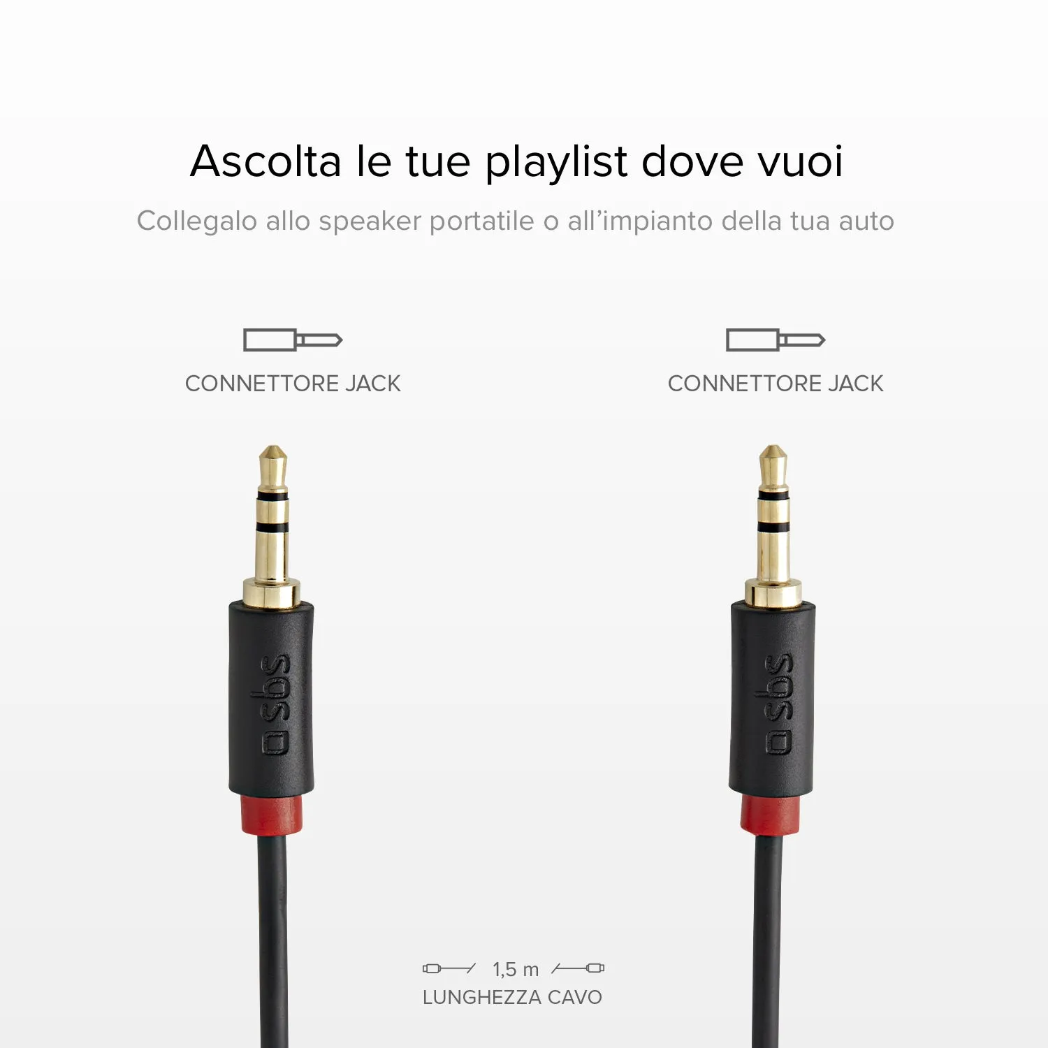 SBS Aux-Kabel 3,5mm Stereo 150cm vergoldet