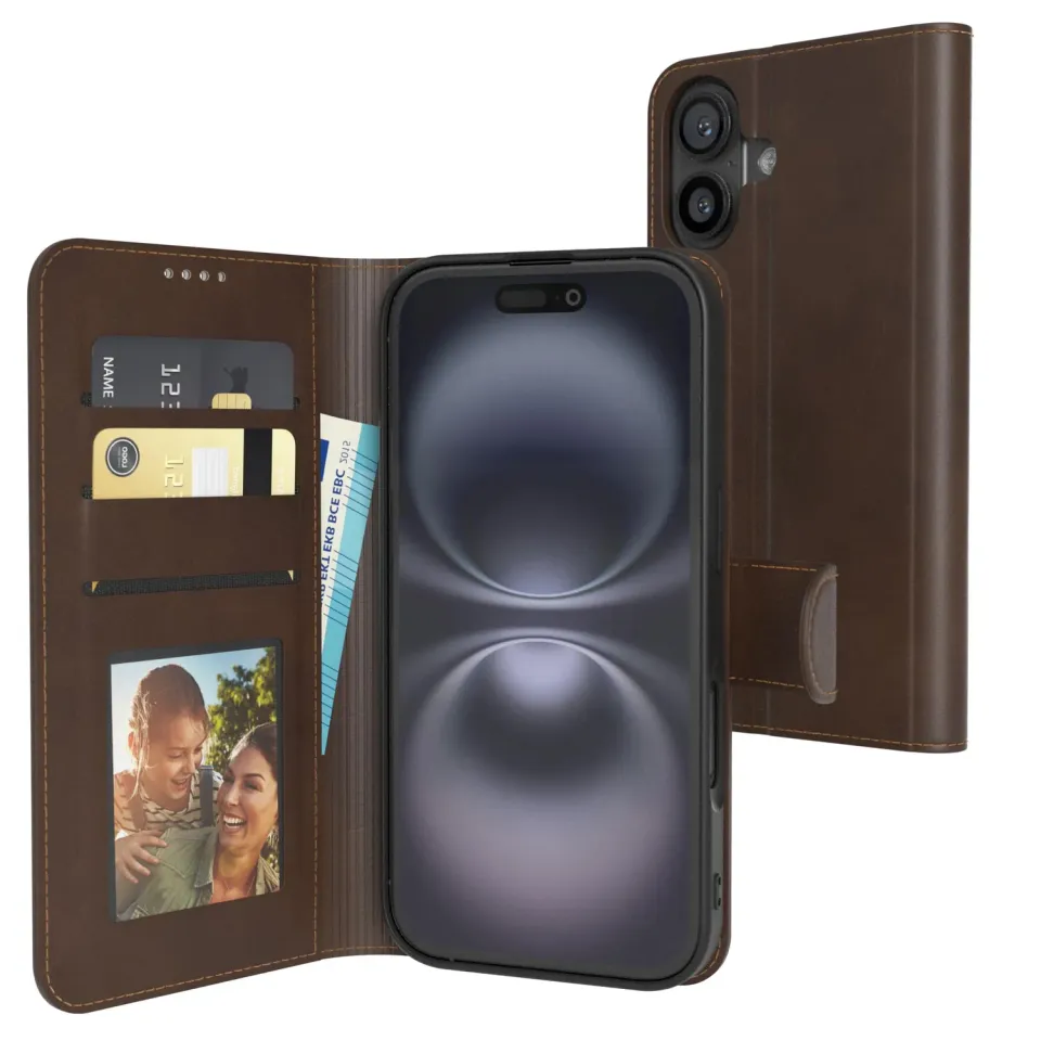 EAZY CASE iPhone 16 Klapphülle Braun Leder mit Kartenfach