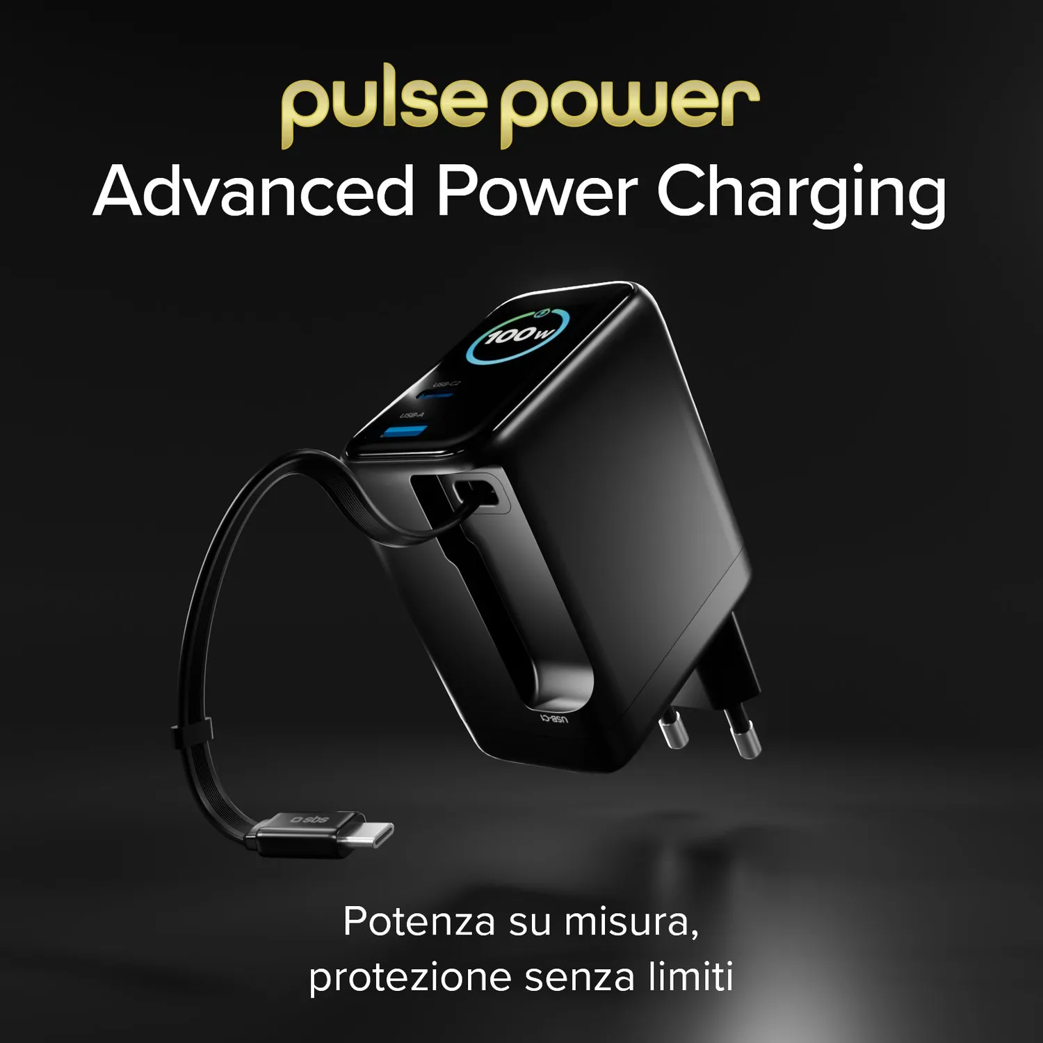 SBS Pulse Power 100W Ladegerät USB-C mit Kabel Display