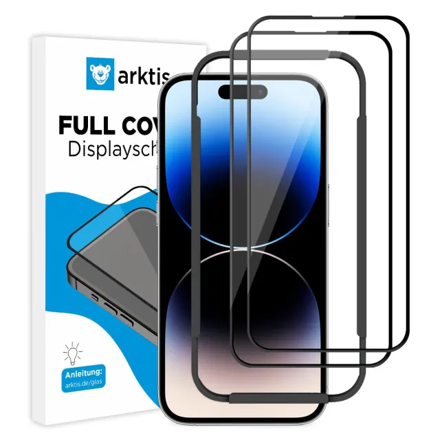 arktis Full Cover Panzerglas iPhone 14 Pro Max Displayschutz 2er Set