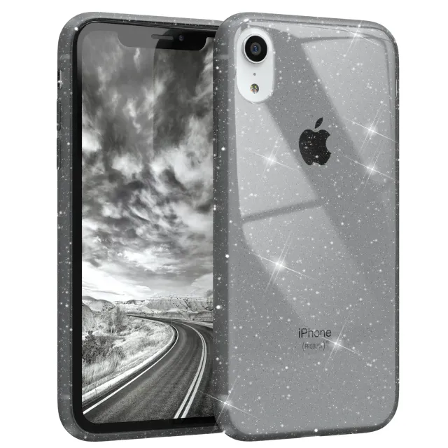 EAZY CASE iPhone XR Glitzerhülle transparent Anthrazit