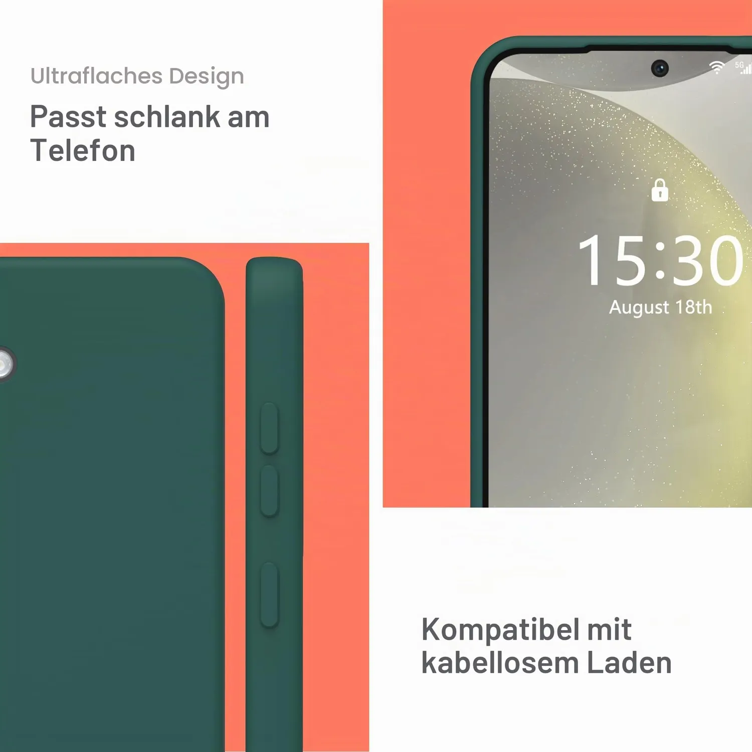 YATWIN Galaxy S24 Silikonhülle Matt Dunkelgrün TPU