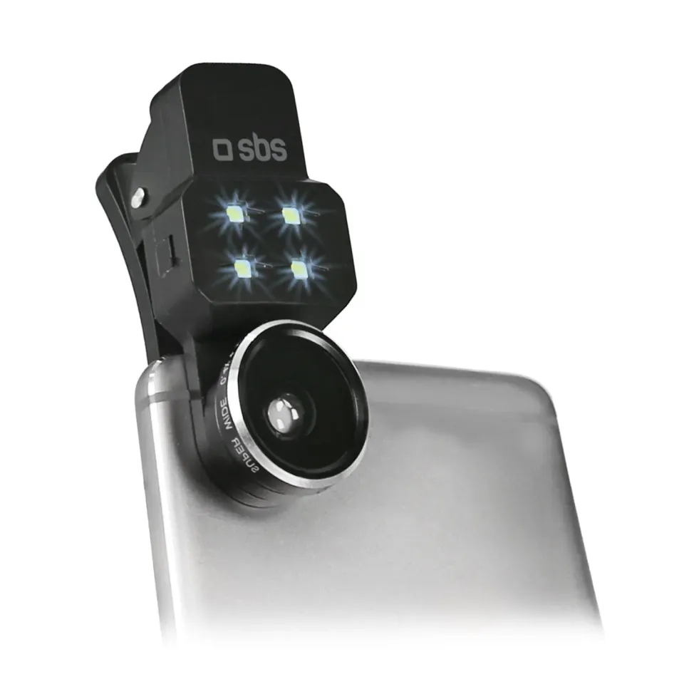 SBS 4-in-1 Objektiv-Set Handy Fisheye Weitwinkel Makro mit Blitz