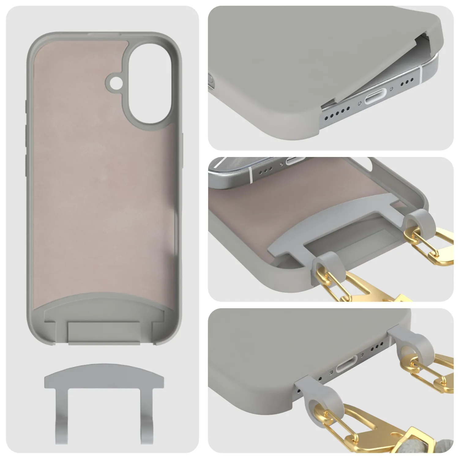 EAZY CASE iPhone 16 Hülle mit Band Karabiner Grau