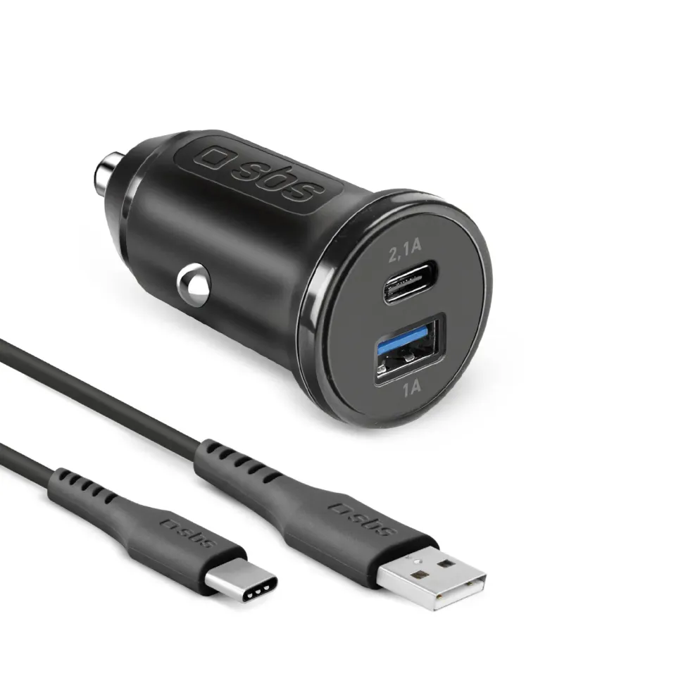 SBS Autoladegerät USB-C Set 10W 2-Port mit Kabel